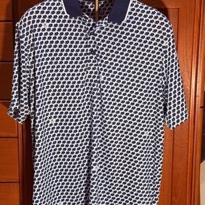 Puma Navy and White Geometric Print Polo